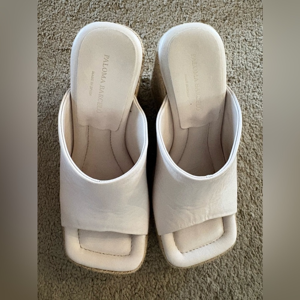 Paloma Barcelo Cream Square Toe Slide Mules EU size 36 US size 5.5-6